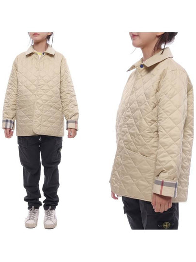 Kids Corduroy Collar Diamond Quilted Jacket Beige - BURBERRY - BALAAN 2