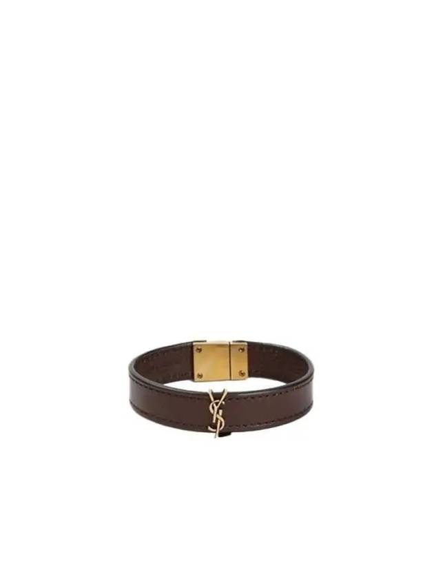 Cassandre Gold Logo Leather Bracelet Dark Chocolate - SAINT LAURENT - BALAAN 2