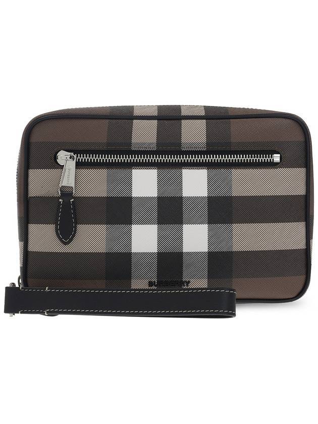 Check Leather Zipper Pouch Bag Dark Brown - BURBERRY - BALAAN 1