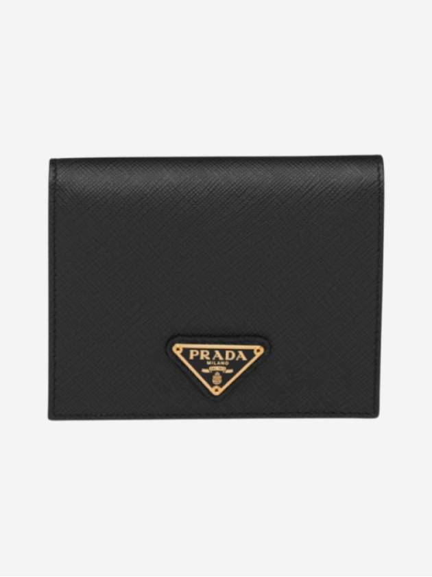 Gold Hardware Triangle Logo Saffiano Half Wallet Black - PRADA - BALAAN 2