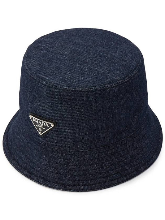 Triangle Logo Denim Cotton Bucket Hat Navy - PRADA - BALAAN 2