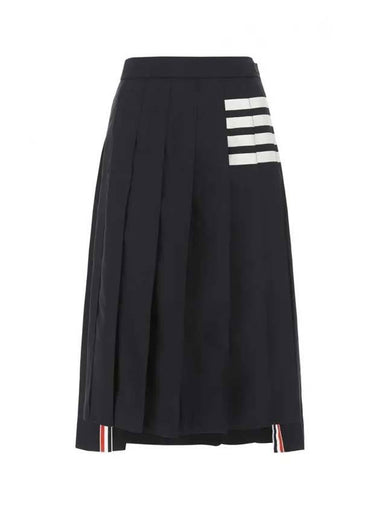 4 Bar Logo Plain Weave Wool Pleated Skirt Navy - THOM BROWNE - BALAAN 1