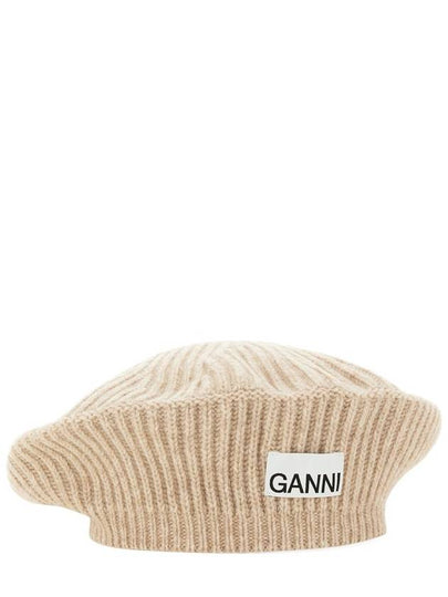 Logo Rib Edge Wool Beret Sand - GANNI - BALAAN 2