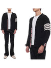 Men's Sustainable Classic Diagonal Wool Cardigan Black - THOM BROWNE - BALAAN 3