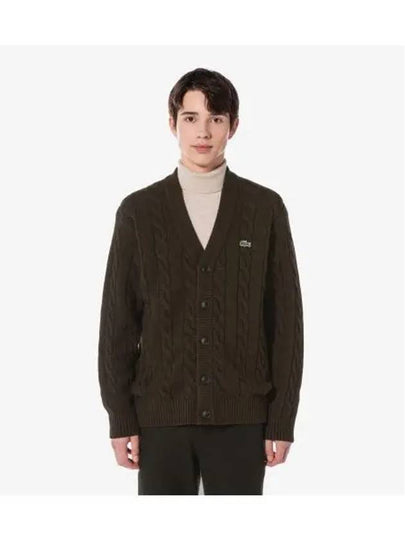 Men's Cable V Neck Cardigan Brown - LACOSTE - BALAAN 2