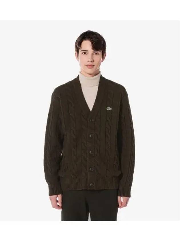 Men s cable V neck cardigan light brown - LACOSTE - BALAAN 1