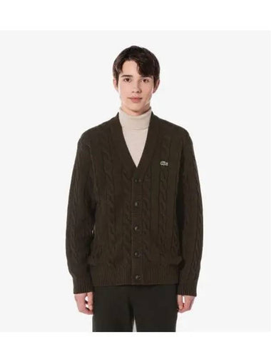 Men s cable V neck cardigan light brown - LACOSTE - BALAAN 1