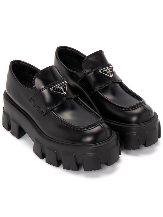 Monolith Brushed Leather Platform Loafers Black - PRADA - BALAAN 4