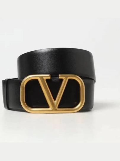 V Logo Signature Buckle Leather Belt Black - VALENTINO - BALAAN 2