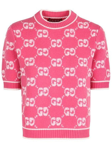 GG Boucle Wool Jacquard Knit Top Pink - GUCCI - BALAAN 1