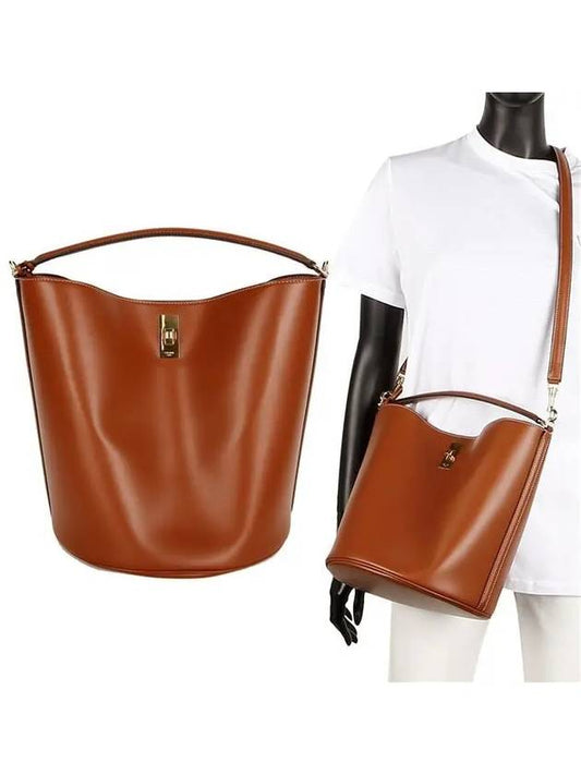 16 Logo Calfskin Bucket Bag Brown - CELINE - BALAAN 2