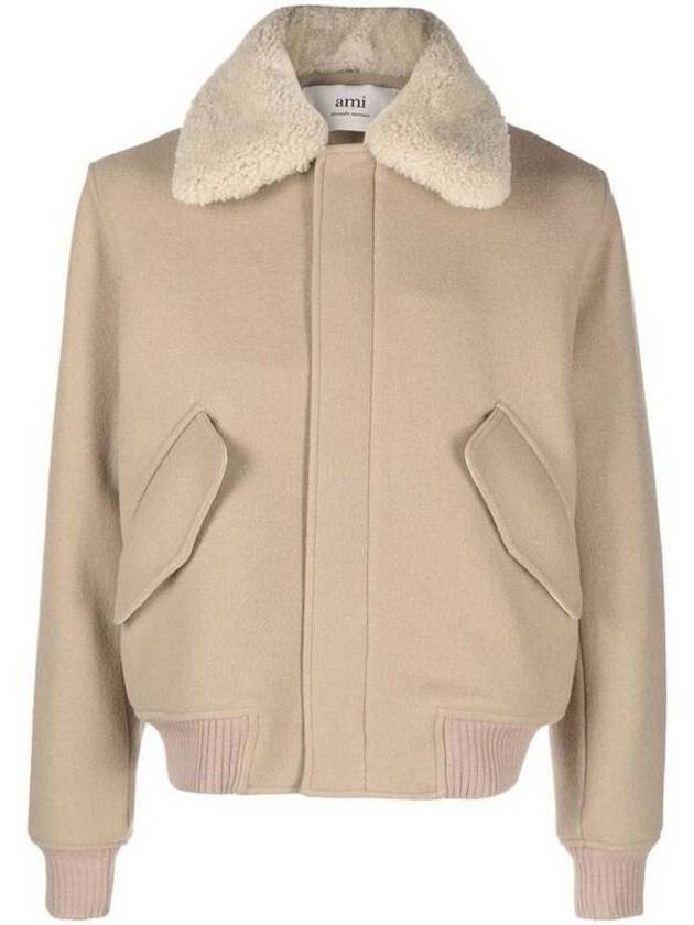 Aviator Wool Jacket Beige - AMI - BALAAN 2