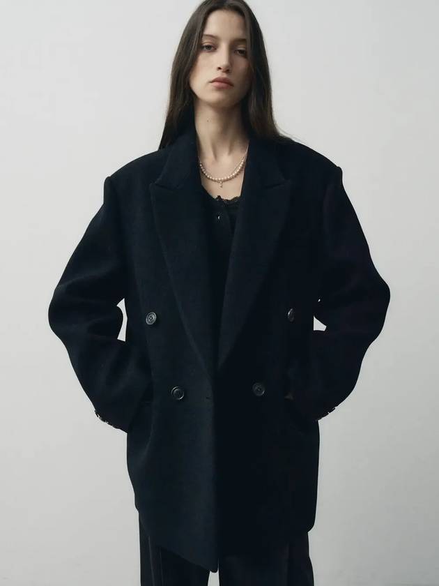 Heavy Wool Double Breasted Half Coat Black - NOIRER FOR WOMEN - BALAAN 1