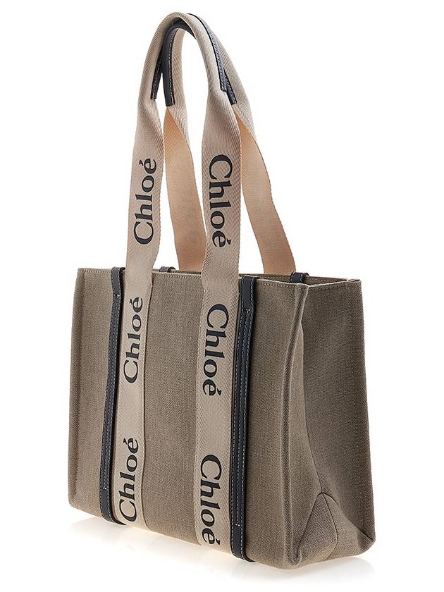 Woody Canvas Medium Tote Bag White Navy - CHLOE - BALAAN 3