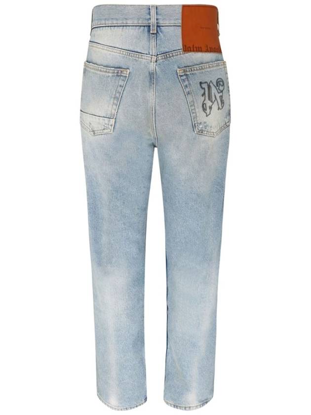 E men's denim pants jeans PMYA030E23DEN0044010 PA Monogram denim loose fit jeans - PALM ANGELS - BALAAN 3