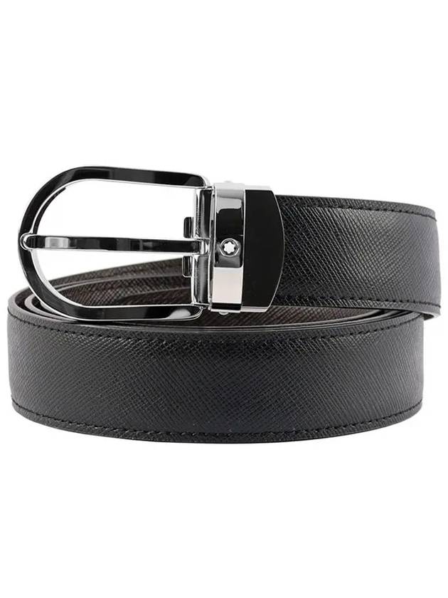 Horseshoe Buckle Reversible Leather Belt Black Brown - MONTBLANC - BALAAN 2