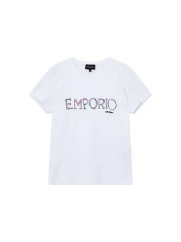 Women s Logo Embroidered Stretch T Shirt White - EMPORIO ARMANI - BALAAN 1