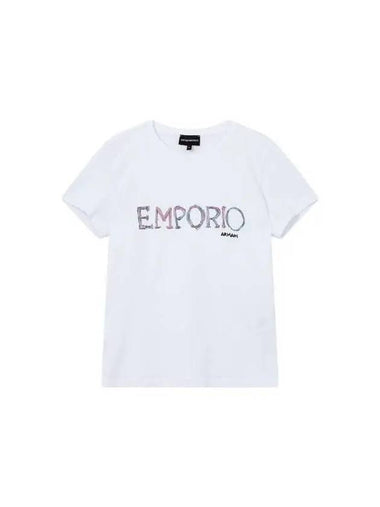 Women s Logo Embroidered Stretch T Shirt White - EMPORIO ARMANI - BALAAN 1