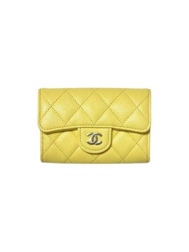 Classic Gold Logo Grained Shiny Calfskin Card Wallet Yellow - CHANEL - BALAAN 1