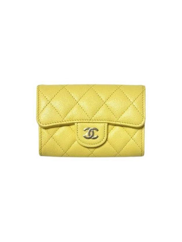 Classic Gold Logo Grained Shiny Calfskin Card Wallet Yellow - CHANEL - BALAAN 1