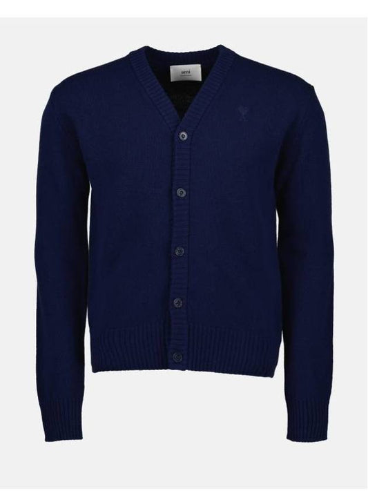 Intarsia Small Heart Logo Cardigan Navy - AMI - BALAAN 2