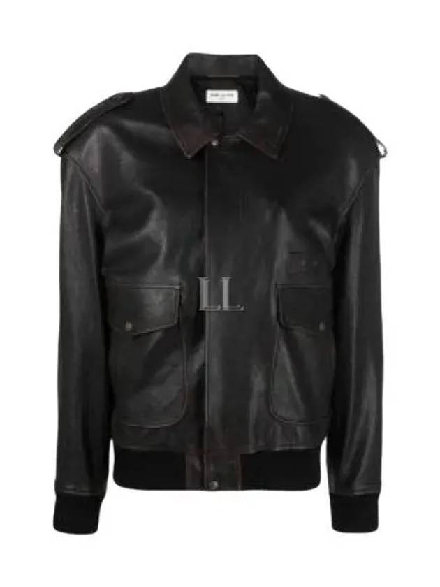 Aviator Vintage Leather Jacket Black - SAINT LAURENT - BALAAN 2