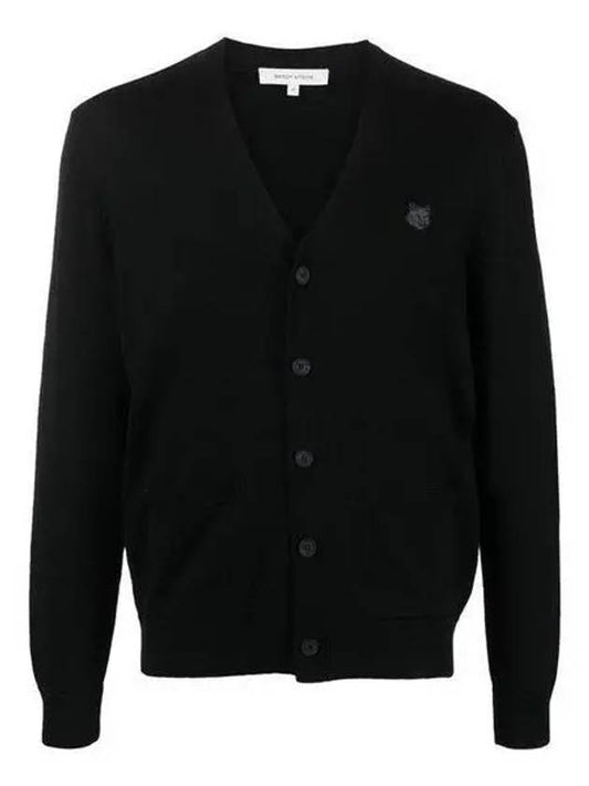 Bold Fox Head Patch V Neck Wool Cardigan Black - MAISON KITSUNE - BALAAN 2