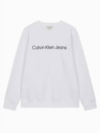 JEANS Men s Regular Fit Institutional Logo Brushed Sweatshirt White J326967YAF - CALVIN KLEIN - BALAAN 1