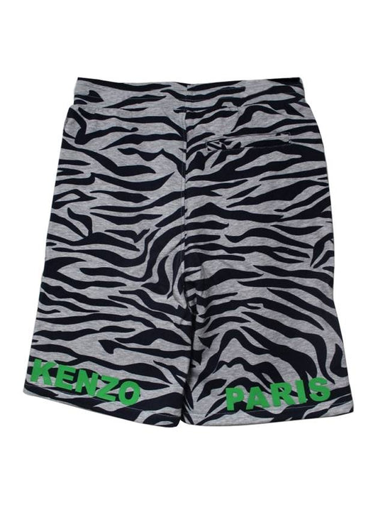 Zebra Green Logo Patch Shorts Grey - KENZO - BALAAN.