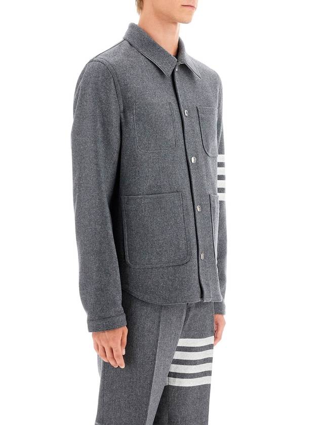 Stripe Detail Button Wool Jacket Grey - THOM BROWNE - BALAAN 3