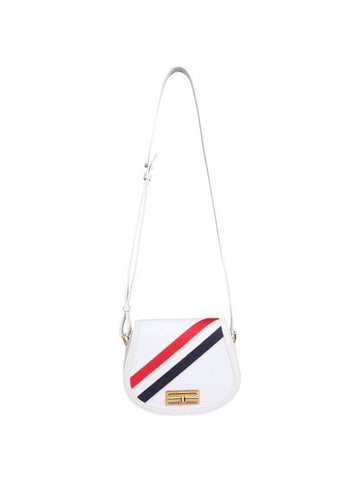 Saddle Canvas Calfskin Diagonal Stripe Small Shoulder Bag White - THOM BROWNE - BALAAN 1