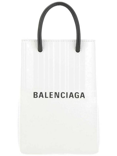 Logo Leather Phone Holder Mini Bag White - BALENCIAGA - BALAAN 2