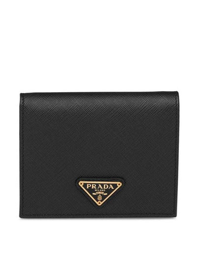 Gold Hardware Triangle Logo Saffiano Half Wallet Black - PRADA - BALAAN 2