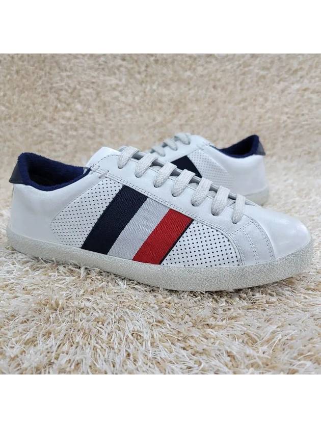 Tricolor Stripe Punching Low Top Sneakers Ivory - MONCLER - BALAAN.