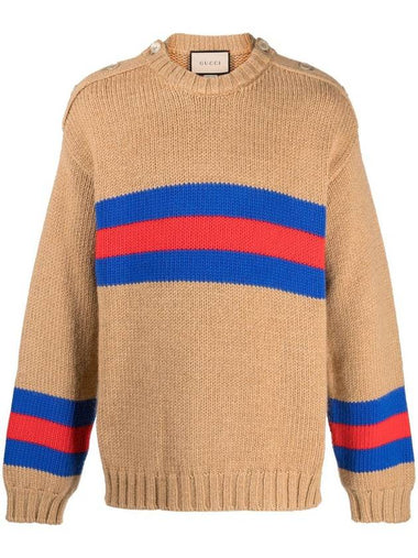 Wool Crew Neck Knit Top Beige Brown - GUCCI - BALAAN 1