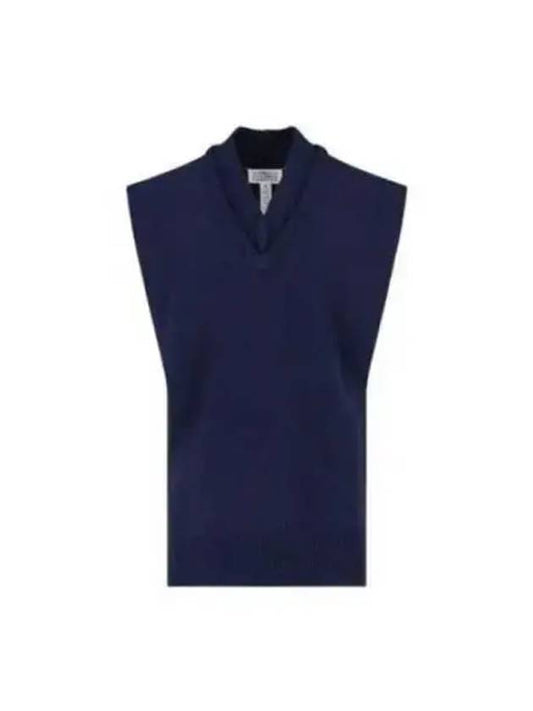 Layered Detail V-Neck Knit Vest Navy - MAISON MARGIELA - BALAAN 2