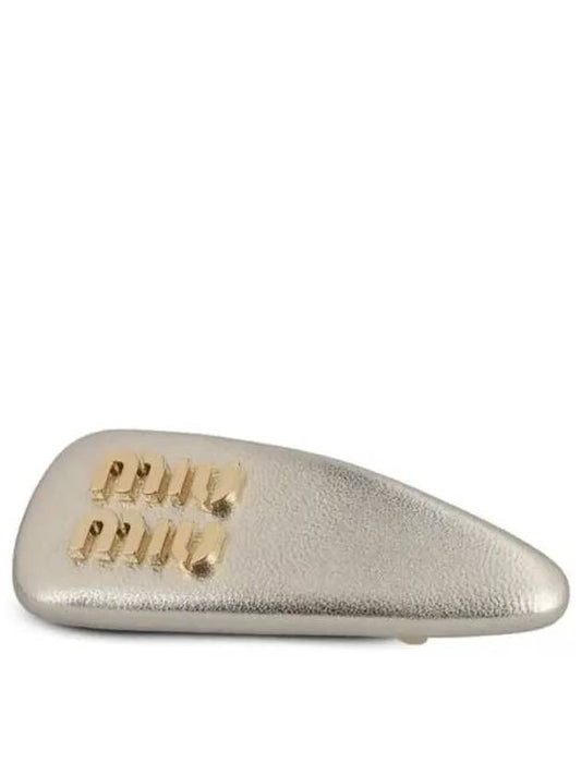 Logo Nappa Leather Hair Clip Grey - MIU MIU - BALAAN 2