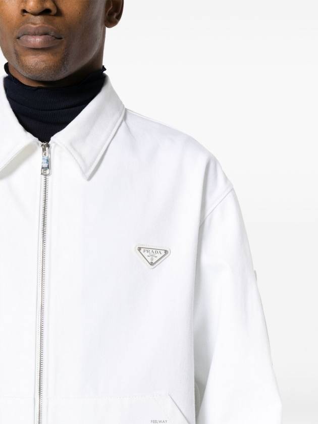 Triangle Logo Bull Denim Zip Up Jacket White - PRADA - BALAAN 4