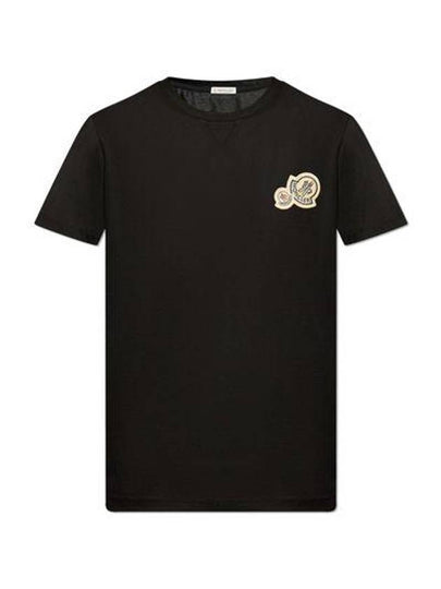 Double Logo Patch Round Short Sleeve T-Shirt Black - MONCLER - BALAAN 2