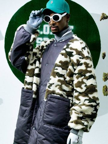 Reversible Faux Fur Varsity Collar Coat CAMOUFLAGE - C.O.M.E - BALAAN 1