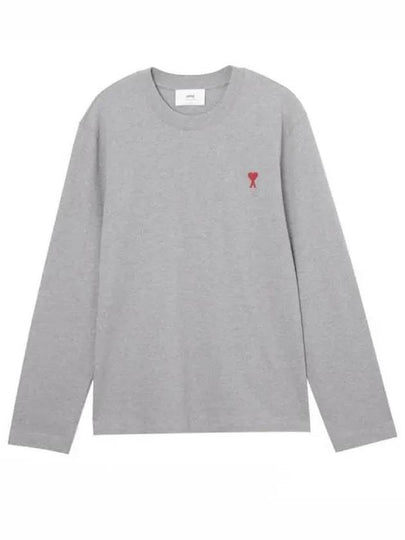 Chain Stitch Heart Logo Long Sleeve T-Shirt Grey - AMI - BALAAN 2