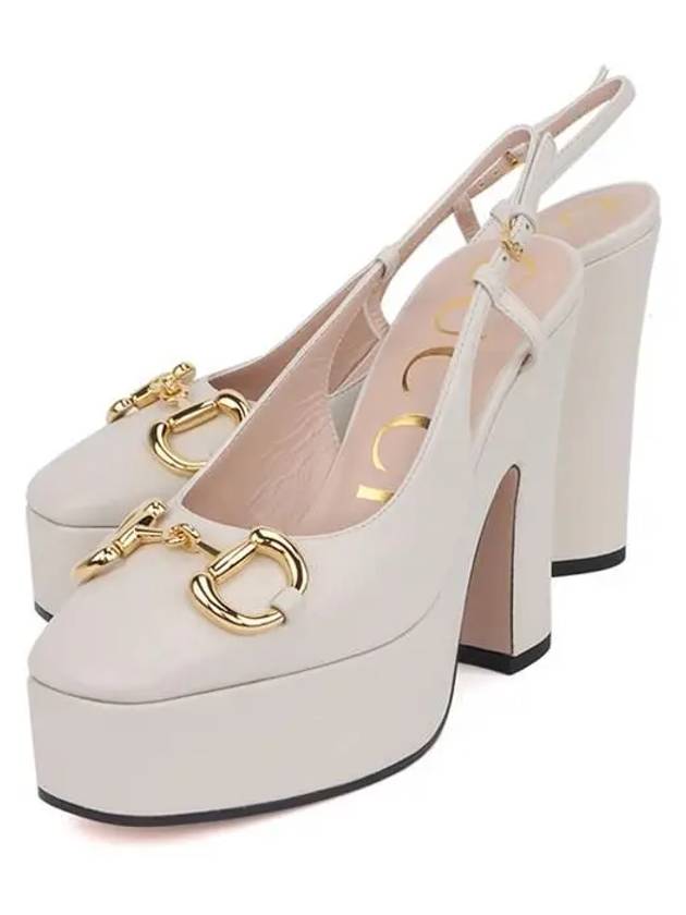 Horsebit Platform Pumps Heel White - GUCCI - BALAAN.