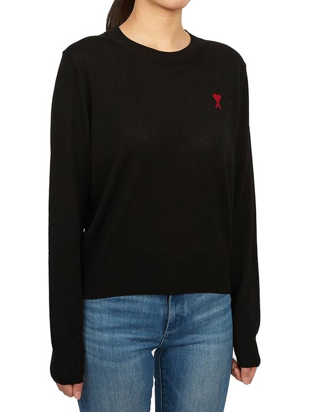 Heart Logo Crew Neck Merino Wool Knit Top Black - AMI - BALAAN 4