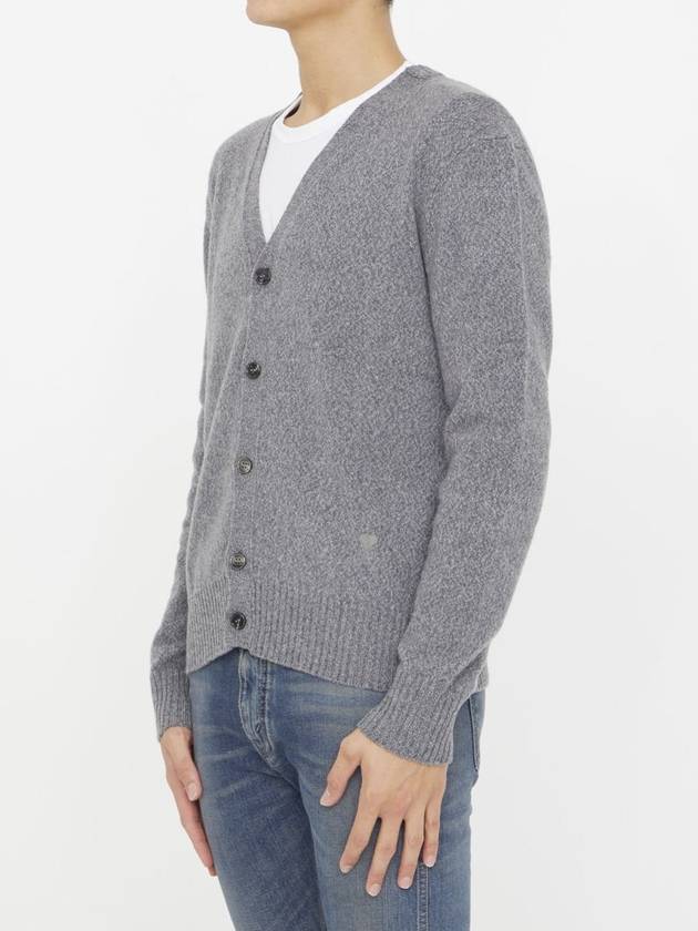 Heart Logo V Neck Cashmere Cardigan Heather Grey - AMI - BALAAN 3