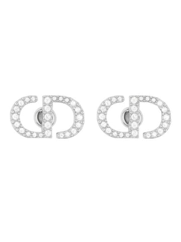 Petit CD Stud Crystal Earrings Silver - DIOR - BALAAN 1