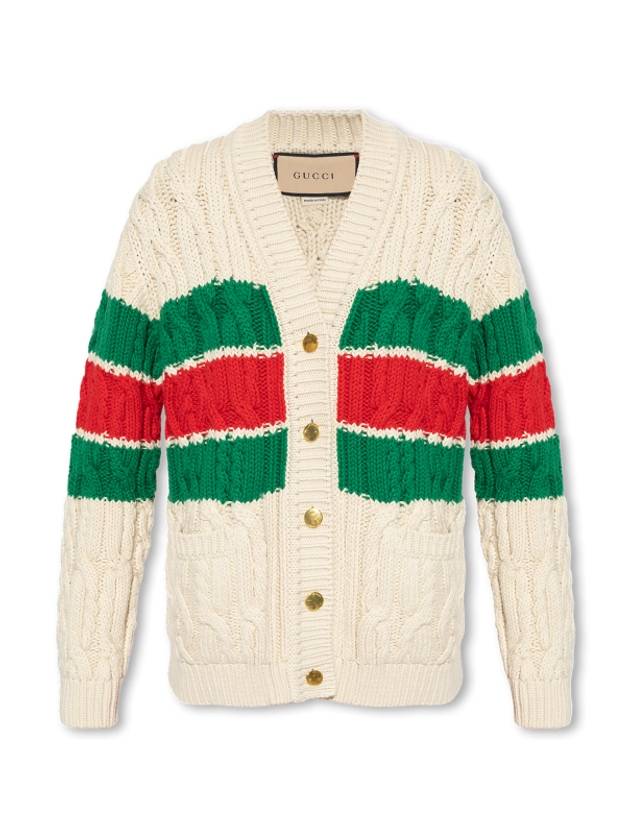 Web Underline Cotton Cardigan Ivory - GUCCI - BALAAN 2