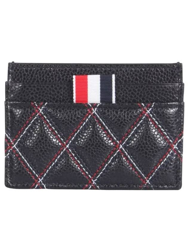 Caviar Agneau RWB Quilting Double Sided Card Wallet Black - THOM BROWNE - BALAAN 1