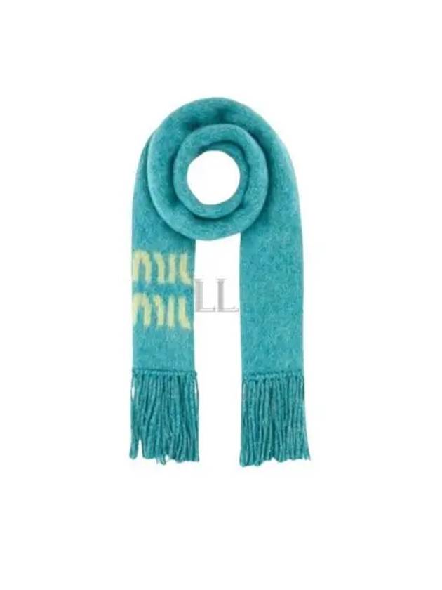 Logo Mohair Fringe Muffler Light Blue - MIU MIU - BALAAN 2