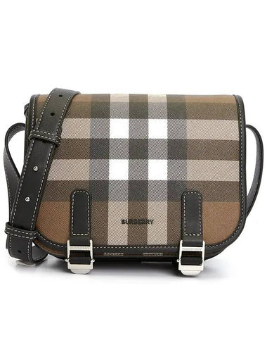 Check Print Leather Messenger Bag Dark Birch Brown - BURBERRY - BALAAN 1