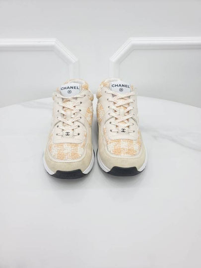 CC logo tweed sneakers orange 38 5 G38299 - CHANEL - BALAAN 2